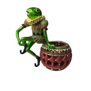 Whimsical Frog Figurine With Decorative Glass Holder